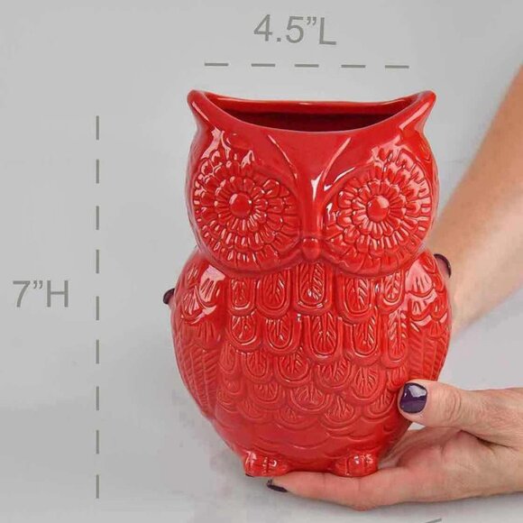 Owl Utensil Holder Decorative Ceramic Cookware & Organizer - Red - Picture 5 of 6